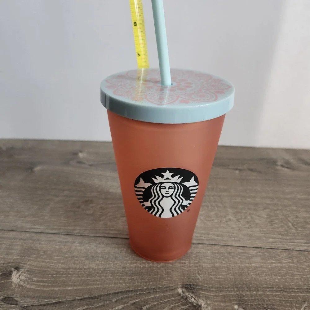 Starbucks Matte Peach Pink Floral 16Oz Grande Mermaid Logo Cold Cup Tumbler READ